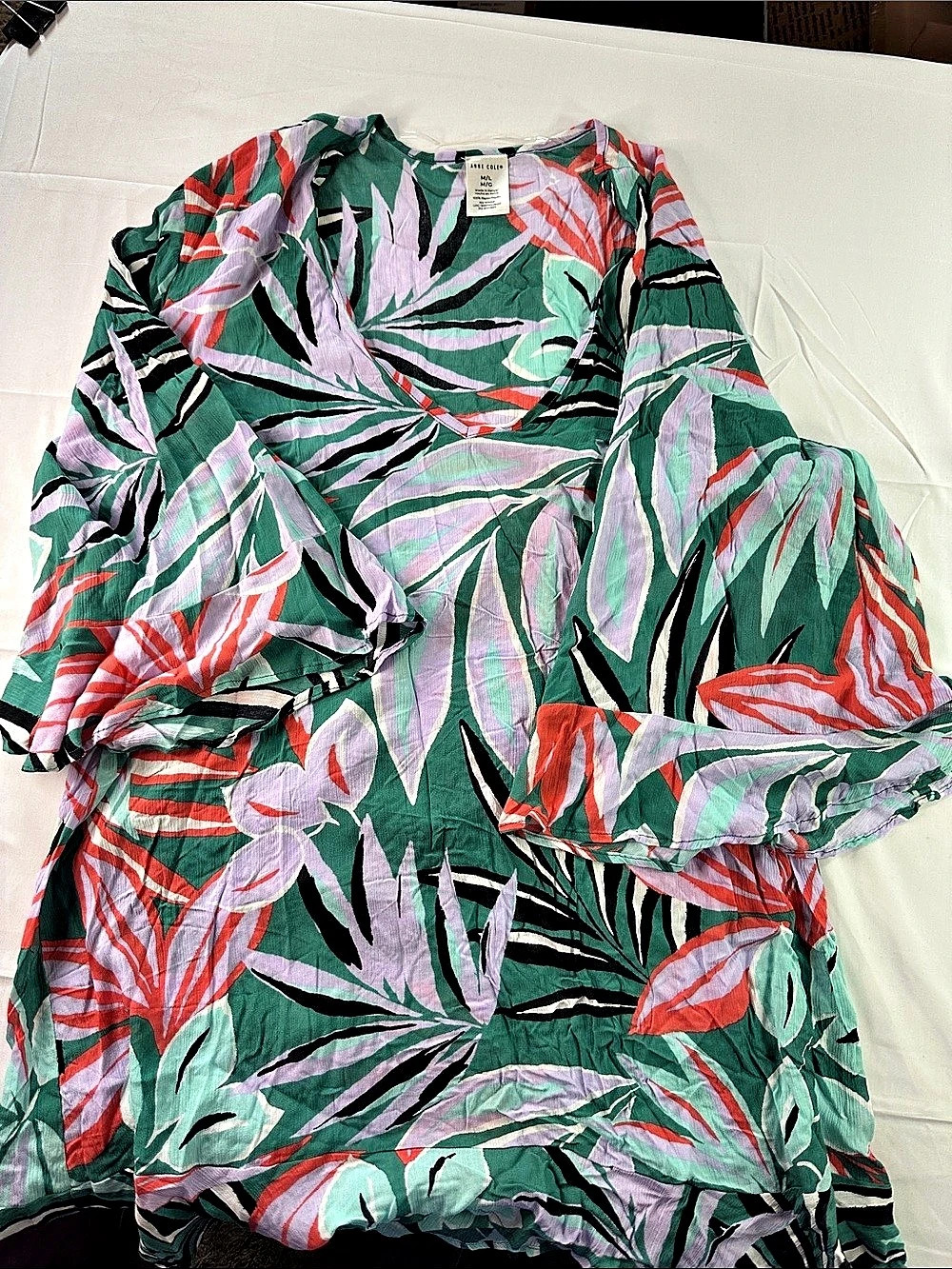 Anne Cole Zesty Trop Cover-Up Floral Midi Dress Green & Red M/L